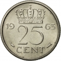 25 Cents 1950-1980, KM# 183, Netherlands, Juliana