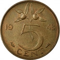 5 Cents 1948, KM# 176, Netherlands, Wilhelmina