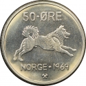 50 Øre 1958-1973, KM# 408, Norway, Olav V
