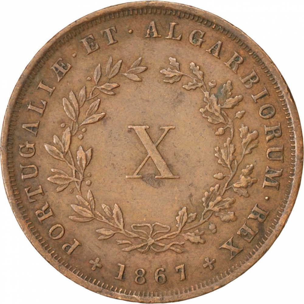 10 Reis 1867-1874, KM# 514, Portugal, Luís I