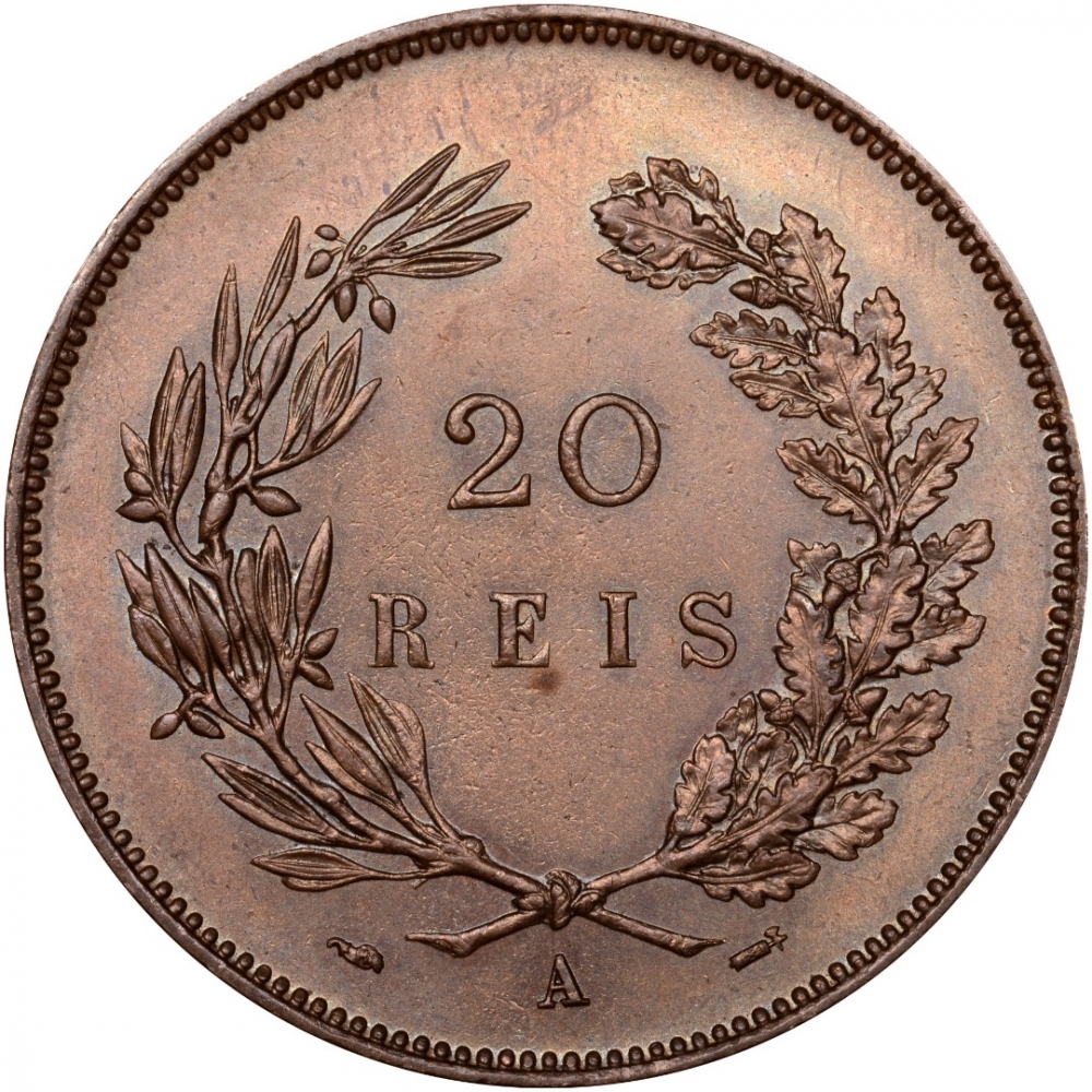 20 Reis 1891-1892, KM# 533, Portugal, Carlos I, With mintmarks of the Paris Mint
