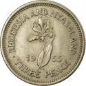 3 Pence 1955-1964, KM# 3, Rhodesia and Nyasaland, Elizabeth II