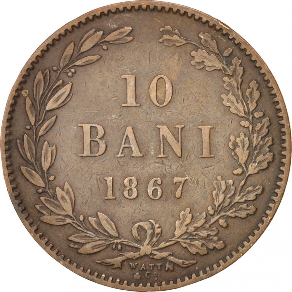 10 Bani 1867, KM# 4, Romania, Carol I, Watt and Co. Mint