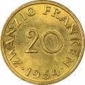 20 Franken 1954, KM# 2, Saar, Protectorate