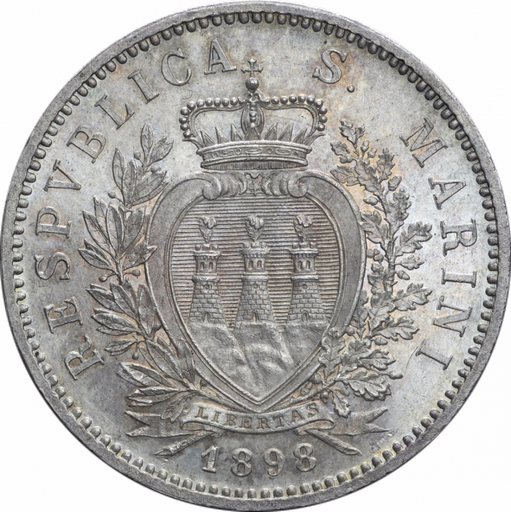 5 Lire 1898, KM# 6, San Marino, Saint Marinus