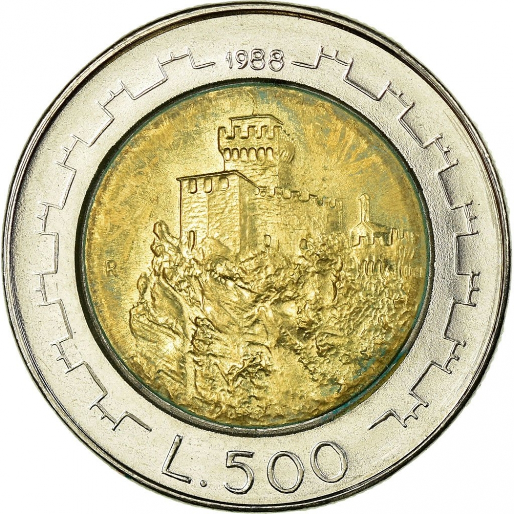 500 Lire 1988, KM# 226, San Marino, Fortifications, Second Tower