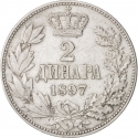 2 Dinara 1897, KM# 22, Serbia, Kingdom, Aleksandar I Obrenović