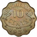 10 Cents 1939-1944, KM# 1, Seychelles, George VI