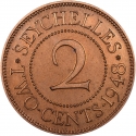 2 Cents 1948, KM# 6, Seychelles, George VI