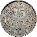 25 Cents 1939-1944, KM# 2, Seychelles, George VI