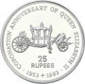 25 Rupees 1993, KM# 63, Seychelles, 40th Anniversary of Coronation of Elizabeth II