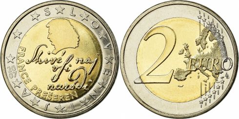 Coin: 2 Euro (France Prešeren) (Slovenia(2007~Today - Euro (Circulation))  WCC:km75