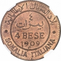 4 Bese 1909-1924, KM# 3, Somaliland, Italian, Victor Emmanuel III