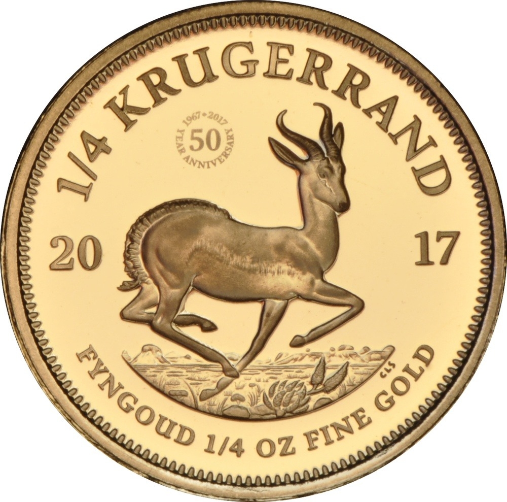 1/4 Krugerrand 1980-2022, KM# 106, South Africa, Proof, 50th anniversary privy mark