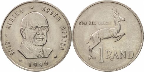 SOUTH AFRICA PROOF 1 RAND COIN 1990 YEAR KM#141 PW BOTHA PRESIDENT 