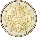 2 Euro 2012, KM# 1252, Spain, Juan Carlos I, 10th Anniversary of Euro Coins and Banknotes
