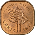 2 Cents 1975, KM# 22, Swaziland (eSwatini), Sobhuza II, Food and Agriculture Organization (FAO), Increase Exports