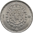 1 Krona 1942-1950, KM# 814, Sweden, Gustaf V