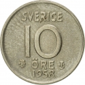 10 Öre 1952-1962, KM# 823, Sweden, Gustaf VI Adolf
