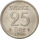 25 Öre 1952-1961, KM# 824, Sweden, Gustaf VI Adolf