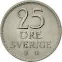 25 Öre 1962-1973, KM# 836, Sweden, Gustaf VI Adolf