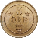 5 Öre 1874-1889, KM# 736, Sweden, Oscar II