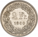 2 Francs 1860-1863, KM# 10a, Switzerland