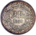 2 Francs 1850-1857, KM# 10, Switzerland