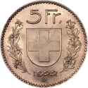 5 Francs 1922-1923, KM# 37, Switzerland