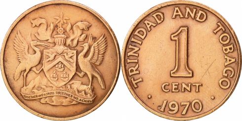 Trinidad & Tobago 1971-1 Cent Bronze Coin National Arms 