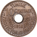 10 Centimes 1918-1920, KM# 243, Tunisia, Naceur Bey