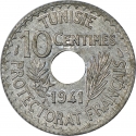 10 Centimes 1941-1942, KM# 267, Tunisia, Ahmed Bey