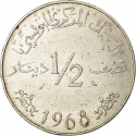 1/2 Dinar 1968, KM# 291, Tunisia