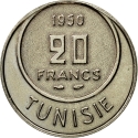 20 Francs 1950-1957, KM# 274, Tunisia, Lamine Bey