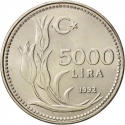 5000 Lira 1992-1994, KM# 1025, Turkey