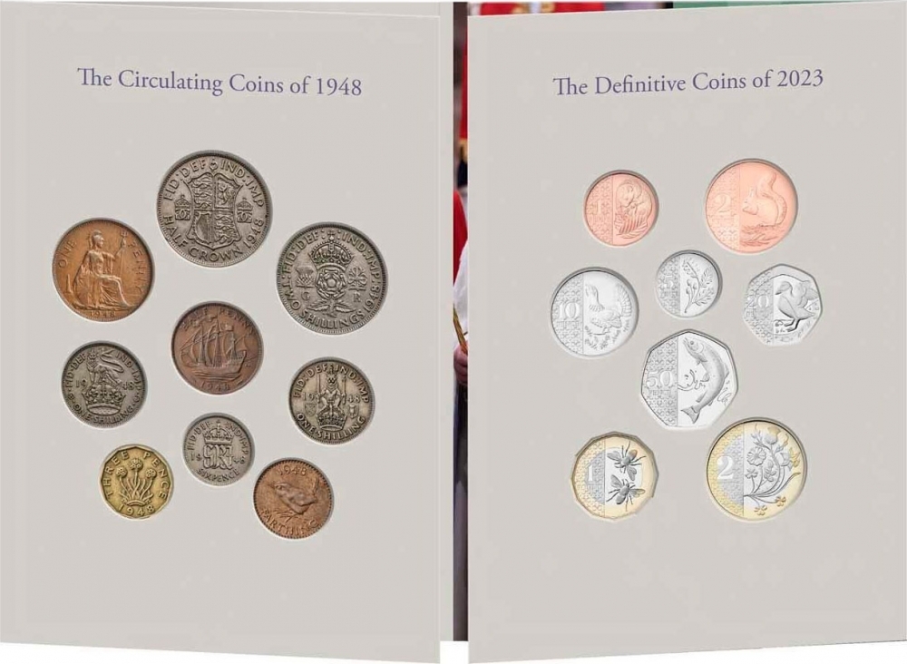 2 Pence 2023-2024, United Kingdom (Great Britain), Charles III, 2023: 1948 and 2023 coinage collection