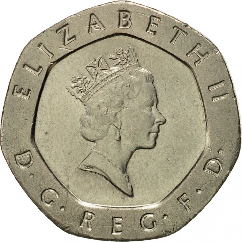 20 Pence 1985-1997, KM# 939, United Kingdom (Great Britain), Elizabeth II, Small head