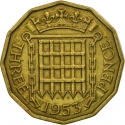 3 Pence 1953, KM# 886, United Kingdom (Great Britain), Elizabeth II
