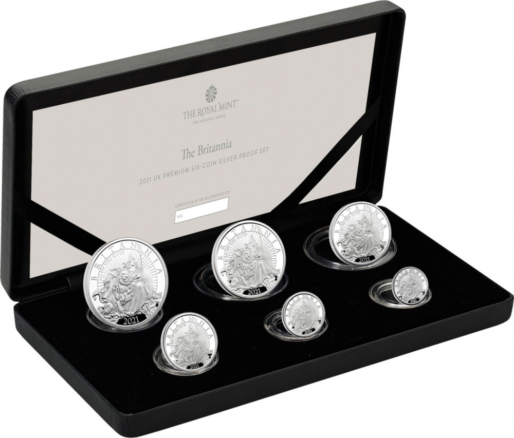 50 Pence 2021, United Kingdom (Great Britain), Elizabeth II, Britannia, Six-Coin Silver Proof Set
