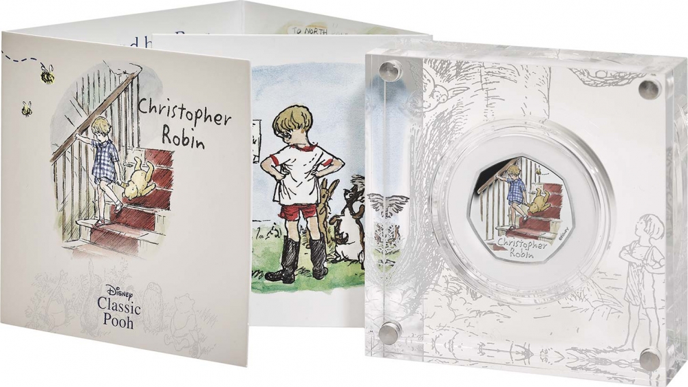 50 Pence 2020, Sp# H79, United Kingdom (Great Britain), Elizabeth II, Winnie the Pooh and Friends, Christopher Robin, Acrylic block