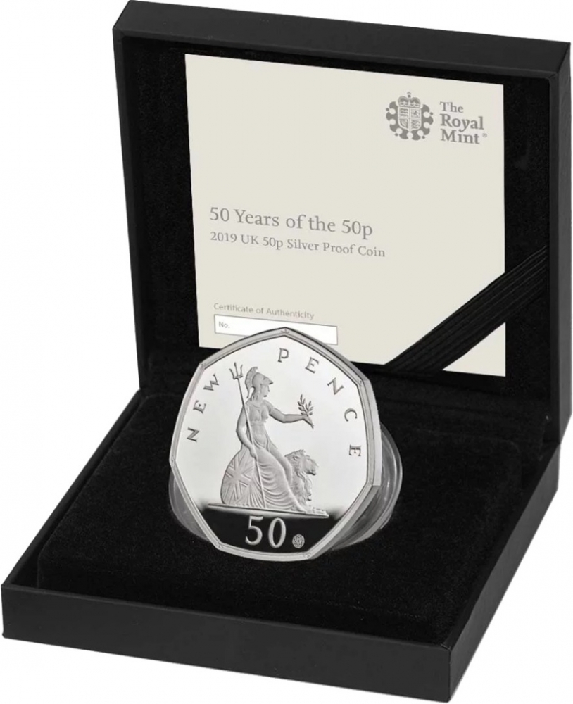 50 Pence 2019, Sp# H62A, United Kingdom (Great Britain), Elizabeth II, Celebrating 50 Years of the 50p, The Shape of a Revolution, Royal Mint case accompanied by a booklet