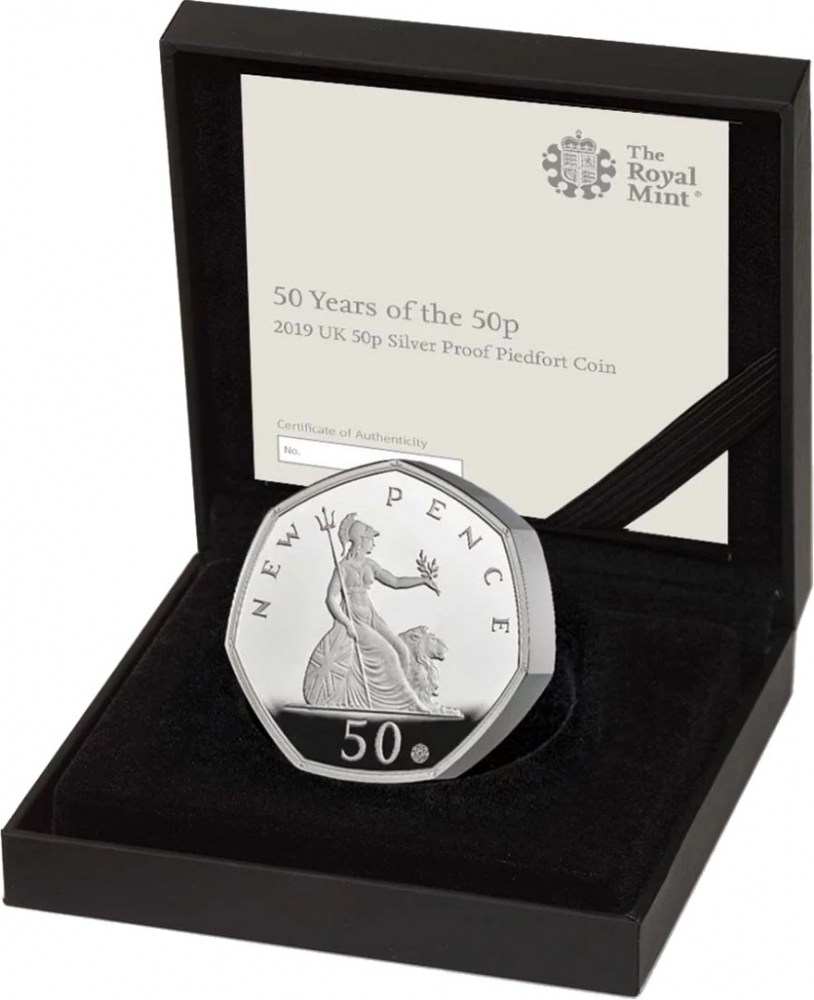 50 Pence 2019, Sp# H62A, United Kingdom (Great Britain), Elizabeth II, Celebrating 50 Years of the 50p, The Shape of a Revolution, Royal Mint case accompanied by a booklet