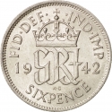 6 Pence 1937-1946, KM# 852, United Kingdom (Great Britain), George VI