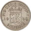 6 Pence 1947-1948, KM# 862, United Kingdom (Great Britain), George VI