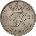 6 Pence 1949-1952, KM# 875, United Kingdom (Great Britain), George VI