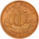 1/2 Penny 1937-1948, KM# 844, United Kingdom (Great Britain), George VI