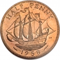 1/2 Penny 1954-1970, KM# 896, United Kingdom (Great Britain), Elizabeth II