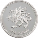 1 Pound 1995, United Kingdom (Great Britain), Elizabeth II, Heraldic Emblems, Welsh Dragon