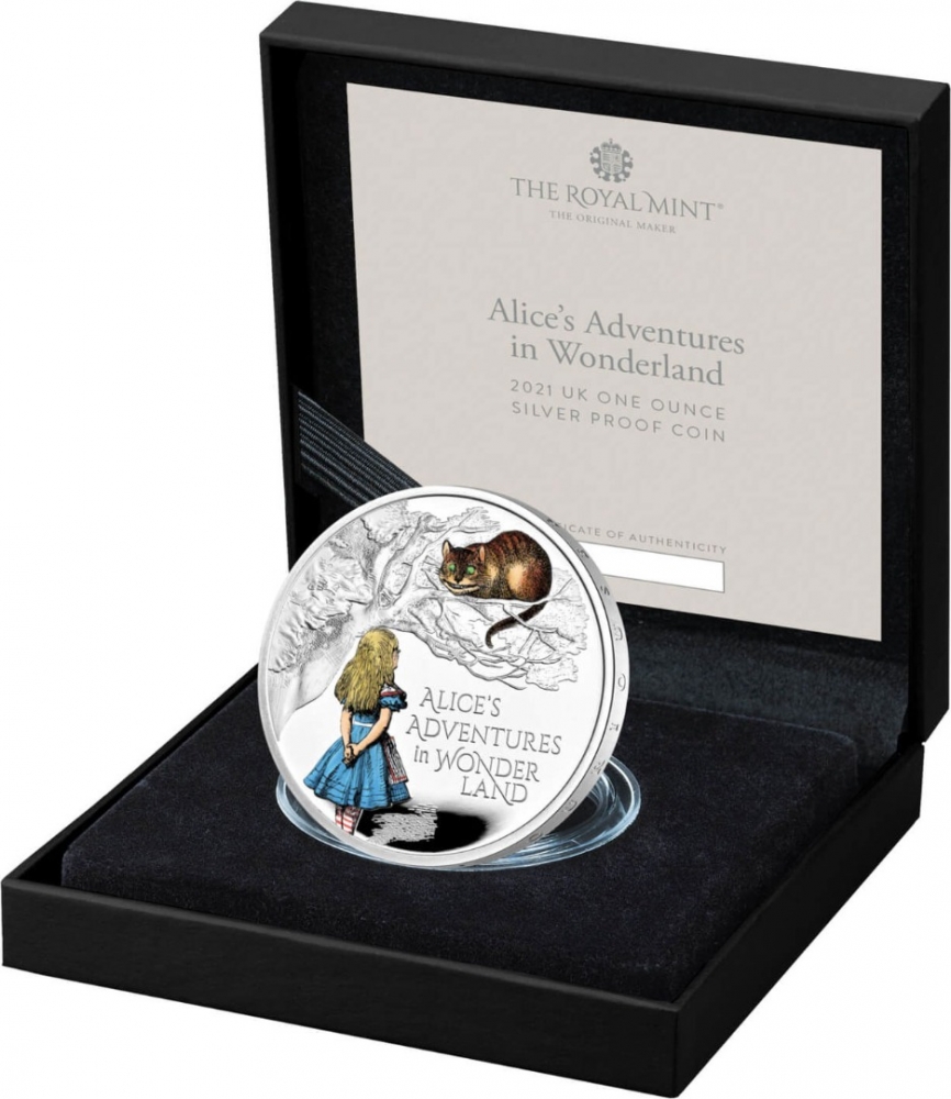 2 Pounds 2021, Sp# AW4, United Kingdom (Great Britain), Elizabeth II, Treasury of Tales, Alice's Adventures In Wonderland, Box with a certificate of authenticity