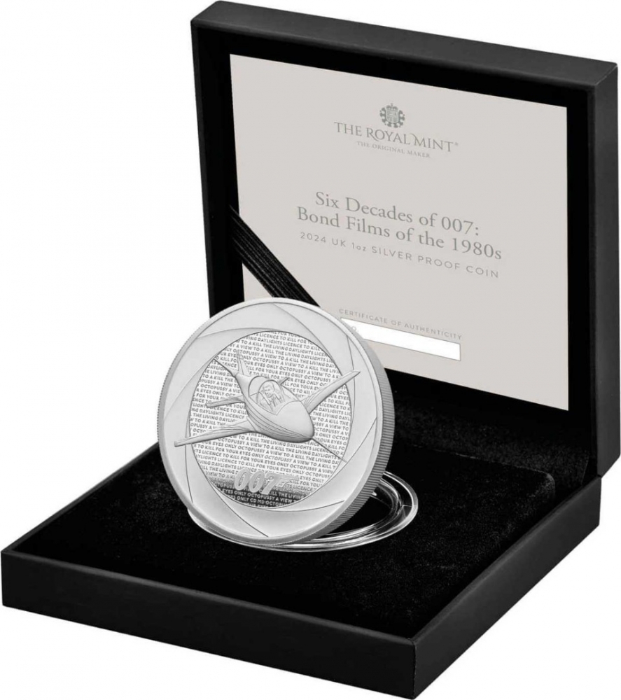 2 Pounds 2024, United Kingdom (Great Britain), Charles III, Six Decades of 007, Bond Films of the 1980s, Box with a certificate of authenticity